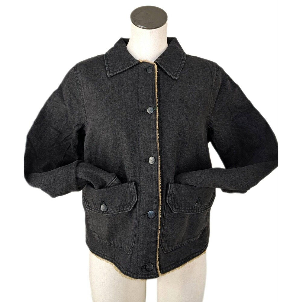 Woolrich Womens Luxe Denim Trucker Jacket Faux Shearling Lined Black Wash Size M - Picture 10 of 16